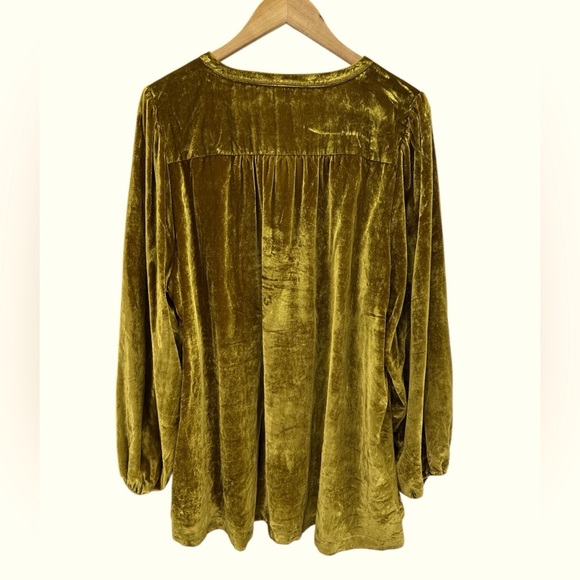 By Anthropologie Long Sleeve Velvet Lace Babydoll Top Gold Boho Romantic Large - Picture 5 of 12